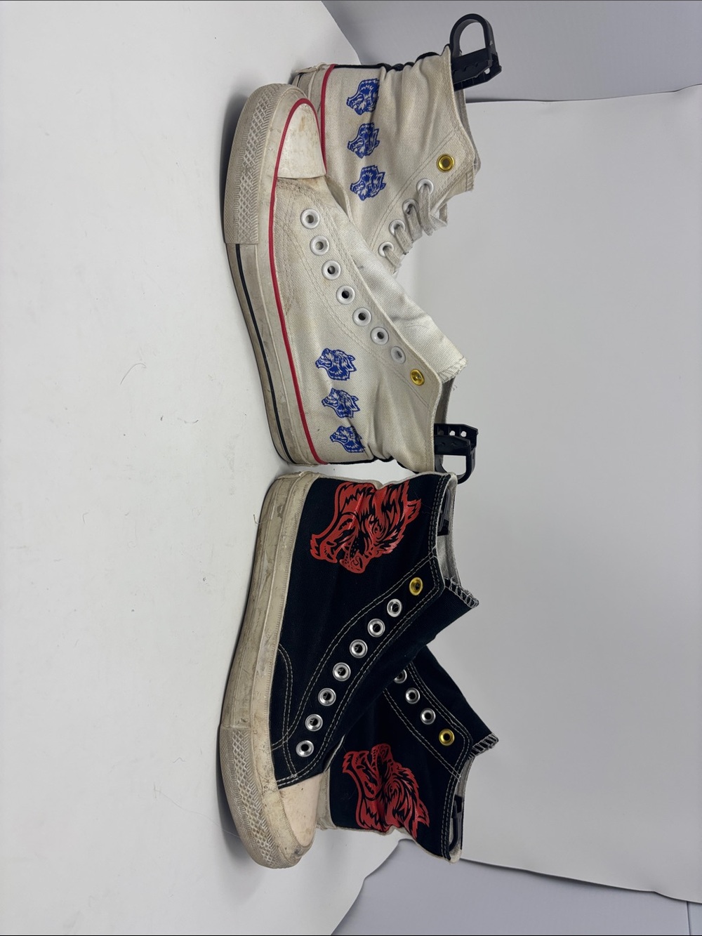 Darc Sport Two-Tone High-Top Sneakers with Red & Blue Graphics sz w8 and w9